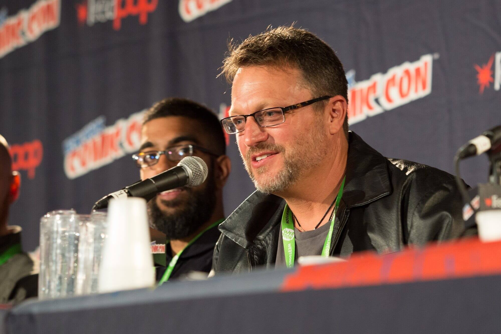 Steve Blum speaking at a panel at New York Comic Con