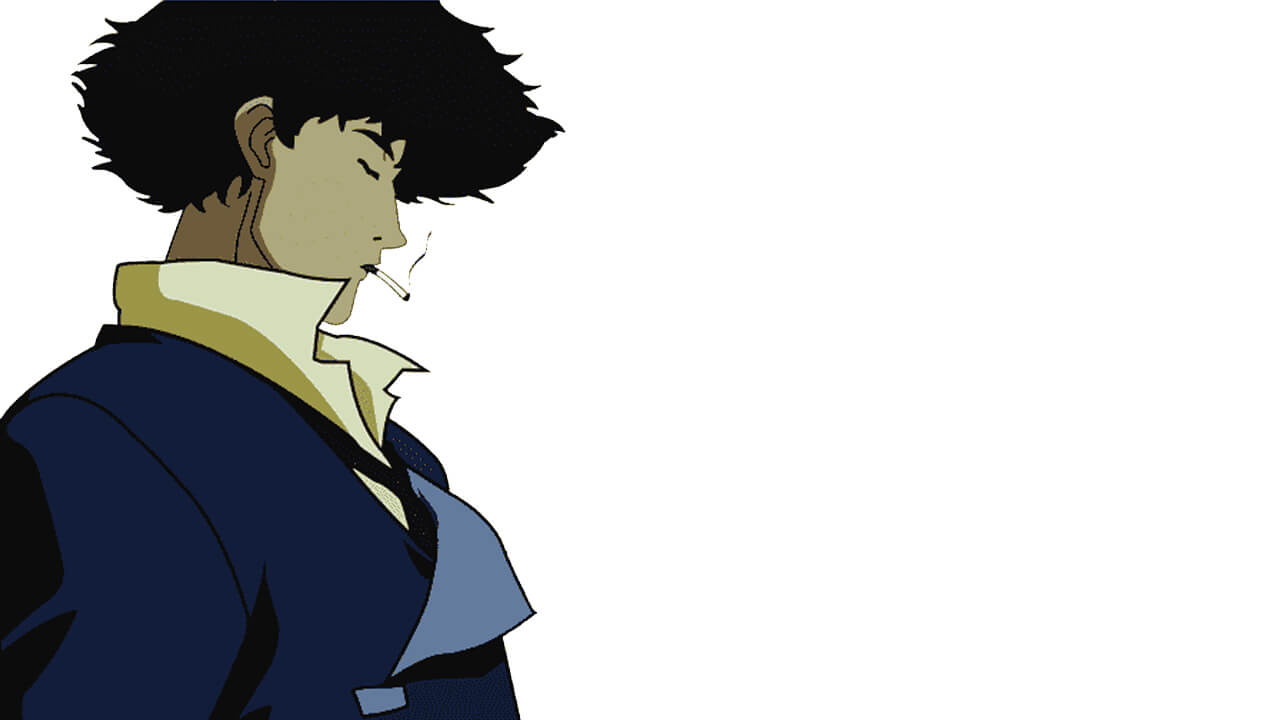 White background image of Cowboy Bebop character Spike Spiegal