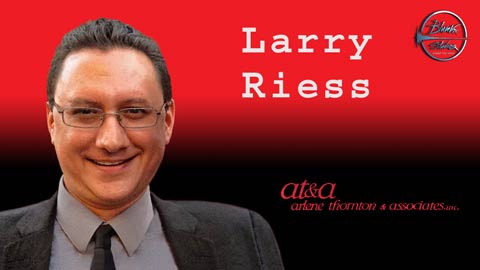 Banner of voiceover agent Larry Riess with red background