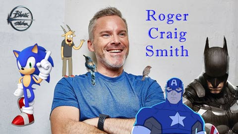 Banner of voice actor Roger Craig Smith with characters