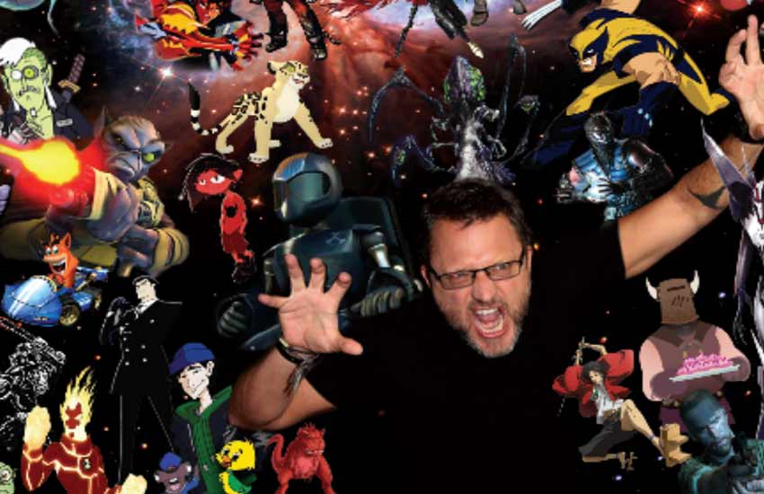 Steve Blum, voice actor, with his some of the characters he has voiced.