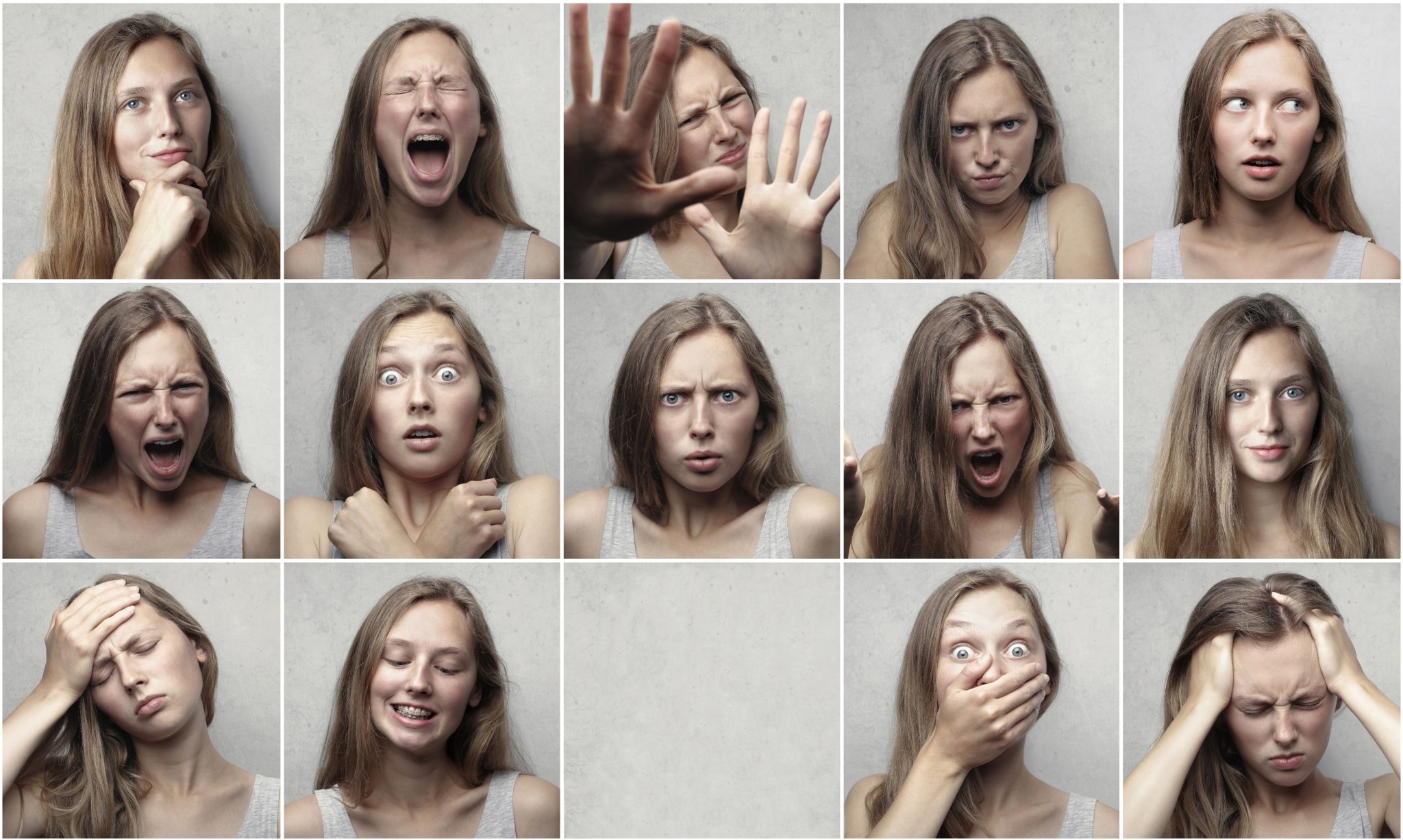 Collage of a woman's various facial reactions