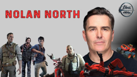 Banner of voice actor Nolan North with characters