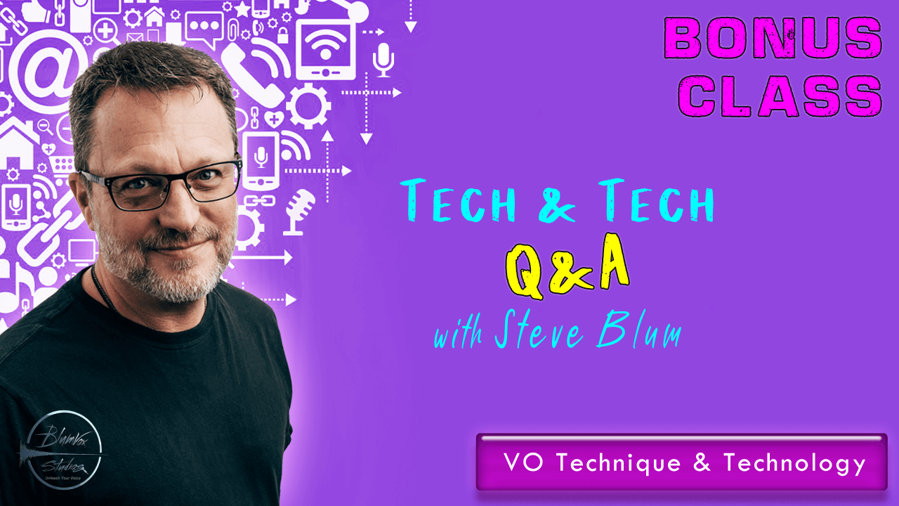 Tech and Tech Q&A banner with Steve Blum and purple background