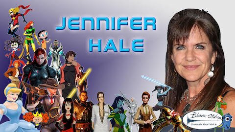 Banner of voice actor Jennifer Hale with popular characters
