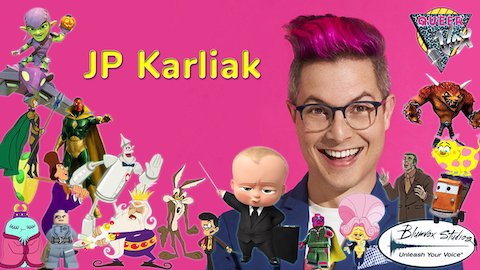 Pink banner image of JP Karliak with characters