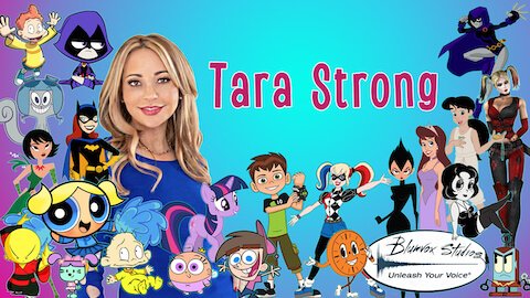 Banner image of voice actor Tara Strong with popular Characters