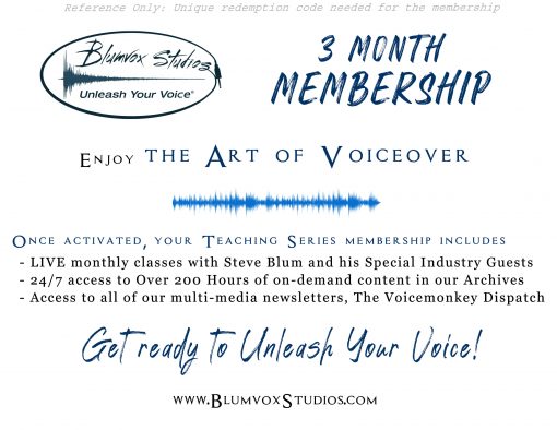 Blumvox Studios 3 Month Membership: Enjoy the Art of Voiceover