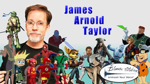 Banner image of voice actor James Arnold Taylor with popular characters