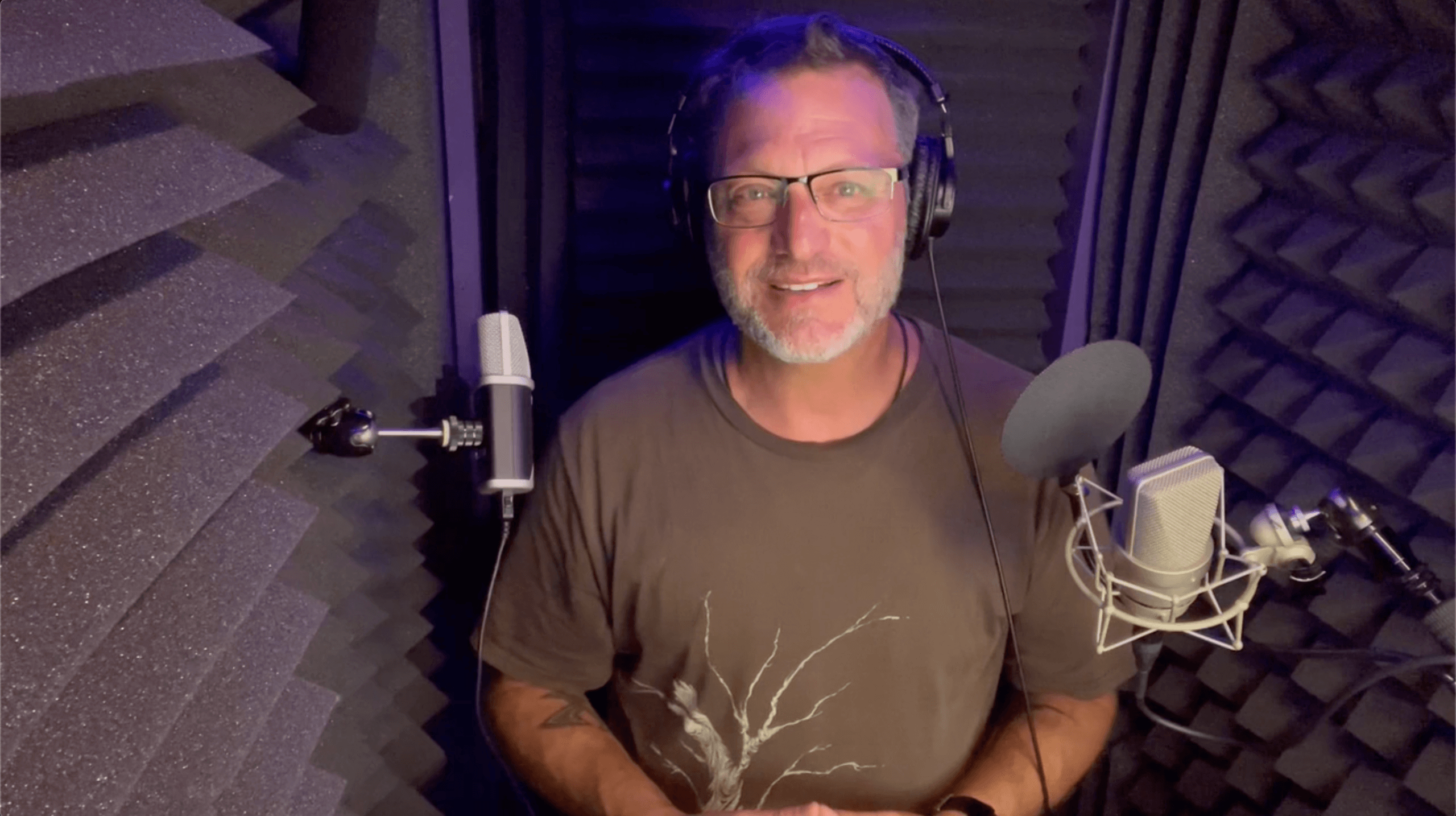 Steve Blum Voiceover Teacher - Smiling at Mic during an interview with Steve Maguire