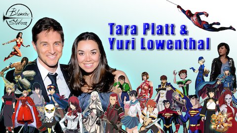 Banner image of voice actors Tara Platt and Yuri Lowenthal with popular characters