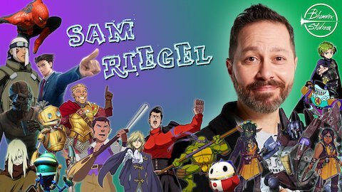 Banner image of actor Sam Riegel with popular characters