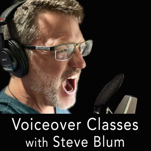 Voiceover Classes with Steve Blum icon image with black bar and Steve yelling into microphone