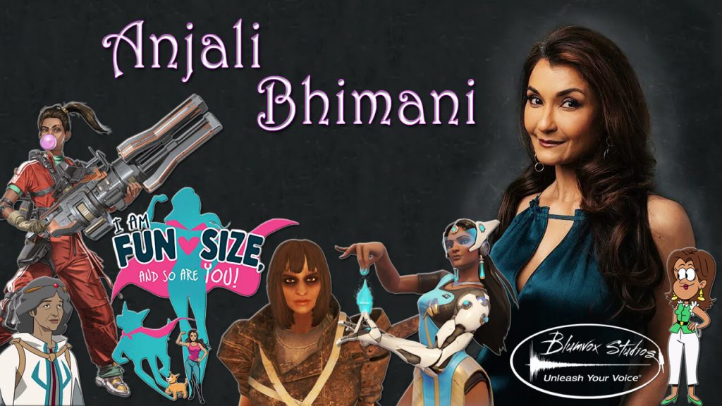 Banner of actor Anjali Bhimani with characters