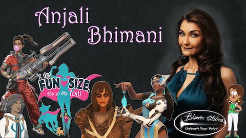 Banner of actor Anjali Bhimani with characters