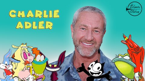 Banner of voice actor and director Charlie Adler with characters