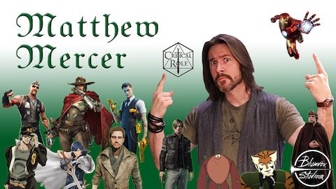 Banner of voice actor Matthew Mercer with characters