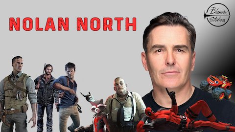 Banner of voice actor Nolan North with characters