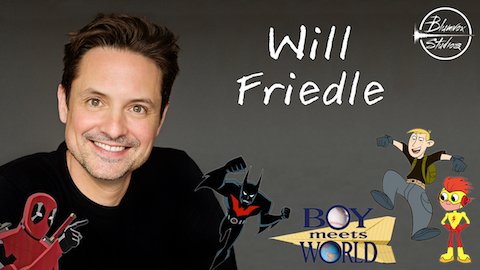 Banner of voice actor Will Friedle with characters