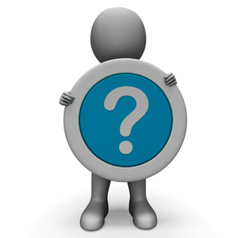 White Background image of a grey figure holding a blue circle with a grey question mark inside
